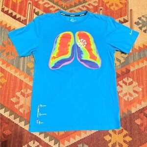 Nike Promo Sample Pinwheel Thermal Lungs Dri Fit Running Blue T Shirt Sz small